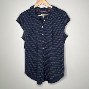 Susina (Nordstrom) Cap Sleeve Button Down Collared Shirt Size XL Navy & White